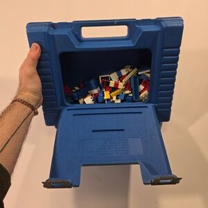 VTG Lego 1985 Blue Storage Case Canada Brick Carrying Box 14x10.5x3 With Bricks‎
